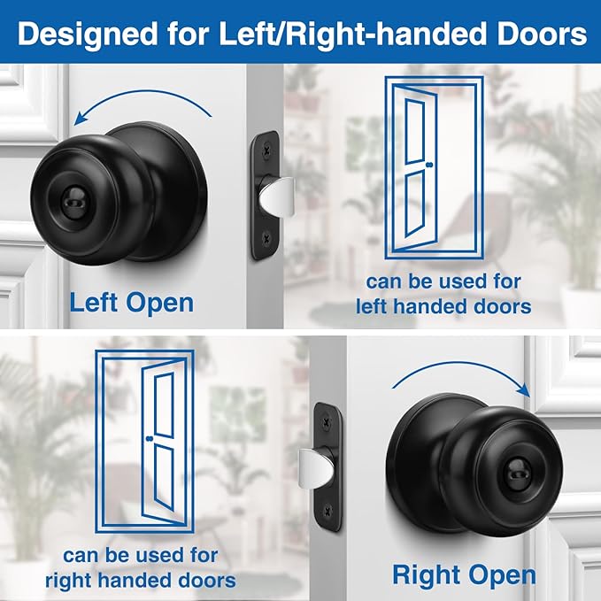 Sopoby Privacy Door Knob, 8 Pack Matte Black Round Keyless Doorknobs Interior/Exterior Lockset, Privacy Locking Door Knobs for Bedroom/Bathroom, Black Modern Design Door Hardware