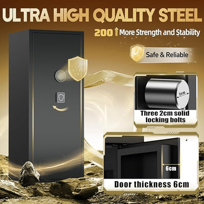 12-15 Gun Safe for Rifles and Pistols, Gun Cabinets for rifles and shotguns with Digital Keypad and Alarm Mode, Easy Assembly Rifle Safe for Home with Internal Lockable Box & Removable Shelves