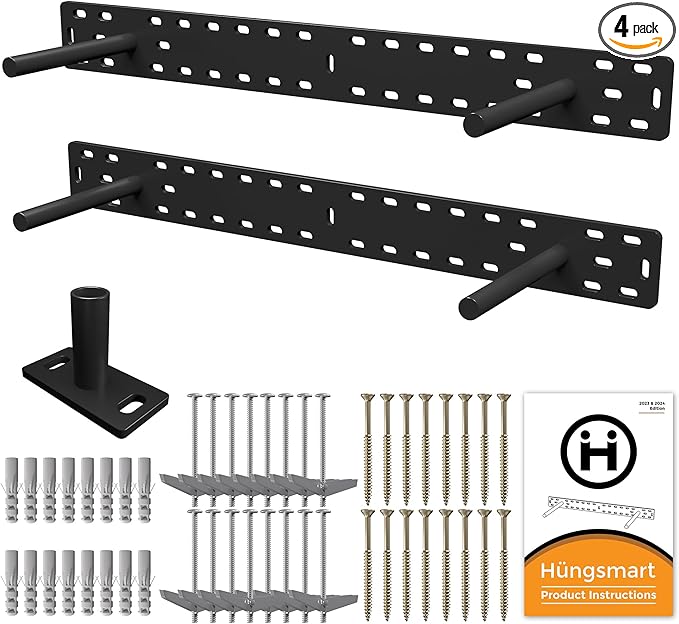 2 x 22 inch Real XL Heavy Duty Floating Shelf Brackets Designed for Long Custom Shelves, Hidden Floating Shelf Hardware, Perfect for Heavy Load in Kitchen, Garage, Mantle (6 inch Rod) Black