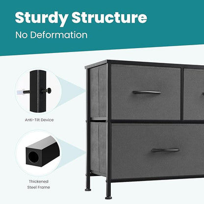 OLIXIS Dresser for Bedroom with 5 Drawers, Wide Chest of Drawers, Fabric Bedroom Dresser with Drawer Organizers, Storage Organizer Unit with Fabric Bins for Closet, Living Room, Hallway