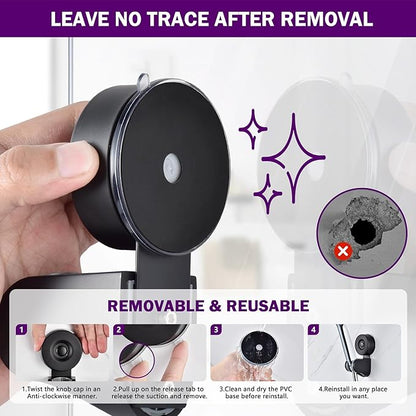 JOMOLA Adjustable Shower Head Holder with Suction Cup, Universal Handheld Shower Bracket for Different Wall, Matte Black Stainless Steel Relocatable Shower Caddy for Family