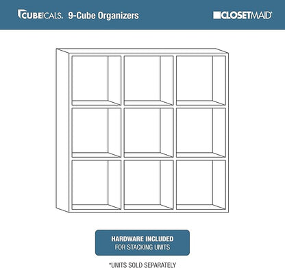 ClosetMaid Cubeicals 9 Cube Storage Shelf Organizer Bookshelf, Square Shape, Easy Assembly - Birch Wood Finish