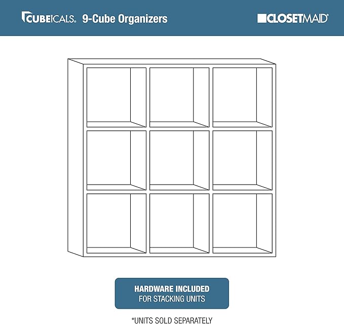 ClosetMaid Cubeicals 9 Cube Storage Shelf Organizer Bookshelf, Stackable, Square Shape, Easy Assembly, Wood, Natural Gray Finish