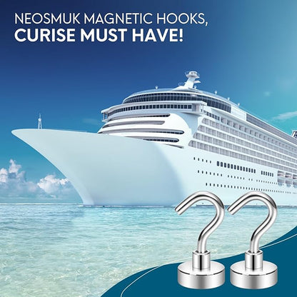 Neosmuk Magnetic Hooks, Heavy Duty 30lb+ Strong Magnet Hook for Cruise Cabins, Cruise Ship Essentials for Hanging, Metal Wall Refrigerator Hangers (Silver White, 10 Pack)