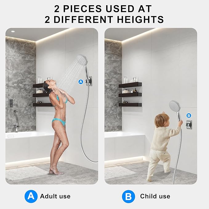 Strong Adhesive Adjustable Shower Head Holder- Wall Mounted Heavy Duty Shower Head Shelf Bracket, Plastic Bracket Stick on Wall, Mount ABS- Shower Head Holder for Bathroom use (Grey)