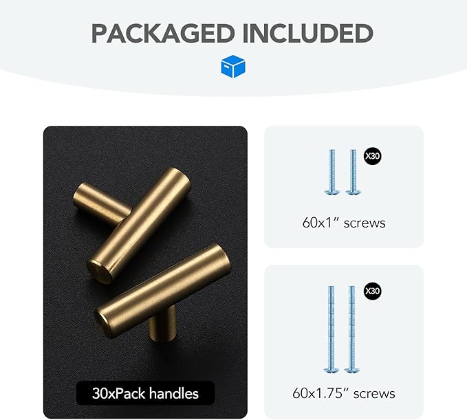 Champagne Bronze Cabinet Handles Single Hole Stainless Steel Drawer Pulls for Cabinets, Dresser, Bathroom 30 Pack