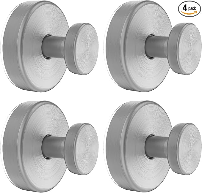 Suction Cup Hooks for Glass Window, Mirror, Wreaths- Shower Hooks for Inside Shower, No Drill Towel Hooks for Bathrooms, Bath Robe Coat Looafh Hook for Hanging - Silver (4 Pack)