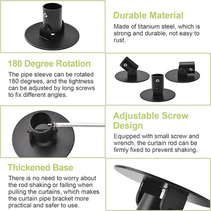 4pcs Shower Curtain Rod Bracket Black Flange Closet Rod Holder for Wall Mounting Titanium Steel Single Swivel Flange Rod Bracket with Screws