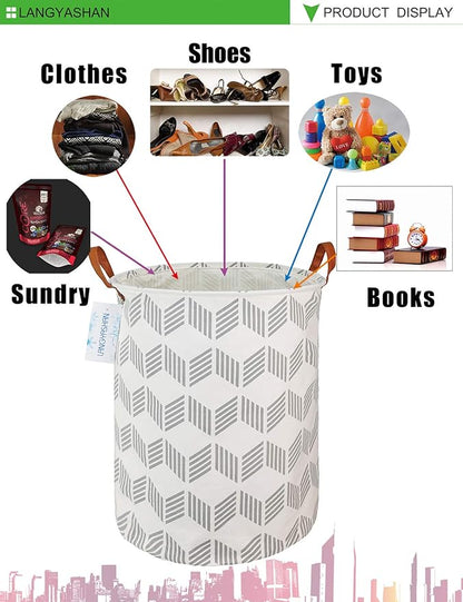 LANGYASHAN Laundry Basket Canvas Fabric Collapsible Organizer Basket for Storage Bin Toy Bins Gift Baskets Bedroom Clothes Children Nursery Hamper (Gery wave)