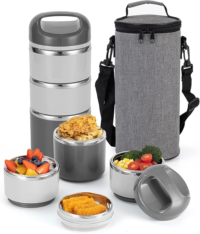 Lille Home 3-Layer Stainless Steel Lunch Box 1.43L- Leakproof, BPA-Free Insulated Bento Box for On-the-Go Meal Prep, Stackable Food Container for Women & Men