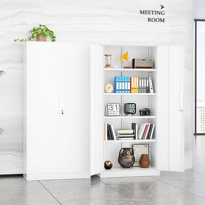 INTERGREAT Metal Lockable Storage Cabinet, 72” H Storage Cabinets with 2 Doors and 4 Adjustable Shelves for Office, Home, Garage, Pantry (Assembly Required, White)