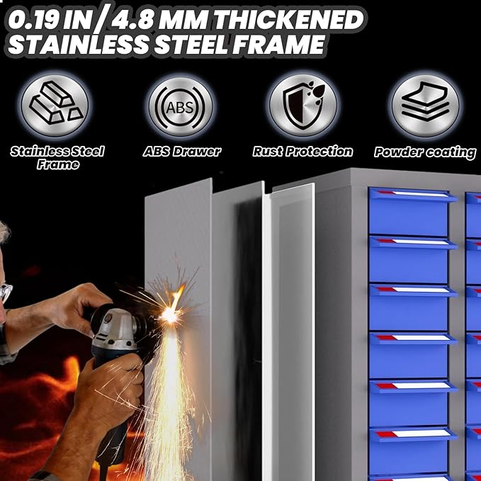 Heavy-Duty 100 Drawer Parts Cabinet, All-in-One Organizer with Acrylic Adjustable Shelves for Nuts, Bolts, Tools - The Ultimate Garage Workshop Storage Solution