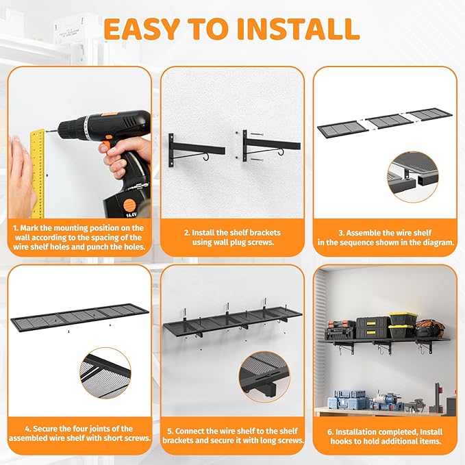 2 Pack Garage Wall Shelving, 1x3.85ft Heavy Duty Garage Shelving Wall Mounted 320 lbs Load Capacity, Black Garage Storage Shelves Floating Shelves for Basement, Shop, Shed