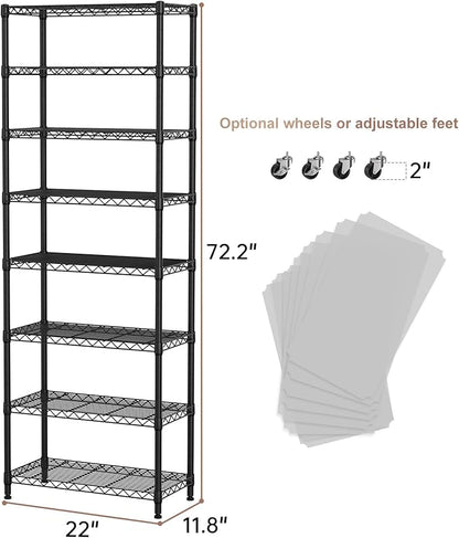 SINGAYE 8 Garage Heavy Duty Shelving Unit Kitchen Pantry Close Home Organizers and Storage Bathroom Shelf Laundry Room Organization Industrial Book Metal Wire Adjustable Shelves
