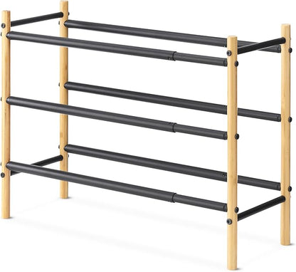 Whitmor 3-Tier Expandable Shoe Rack - Store up to 12 pairs of shoes - Bamboo & Matte Black