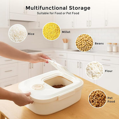 40-50lbs Dog Food Storage Container, Large Capacity Collapsible Airtight Pet Food Storage Containers with Rolling Wheels, Transparent Lid, Scoop and Date Track, Brown