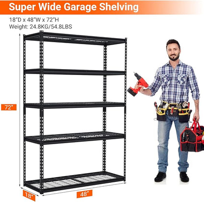 GarveeHome Garage Shelving, Heavy Duty Garage Shelving 48" L x 18" W x 72" H, 2500 LBS Load Bearing Storage Shelves Adjustable, Durable Metal Storage Shelves, Easy Assemble for Garage, Basement