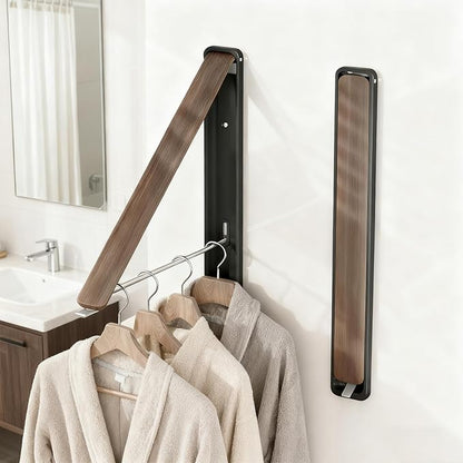Clothes Drying Rack Wall Mounted for Laundry, Retractable & Foldable Clothes Hanger, Indoor Outdoor Wall Dryer Rack Organization for Dorm, Closet, Apartment, Balcony, Laundry, Rv, Walnut