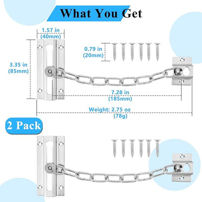 2 Pack Door Chain Lock, Stainless Steel Chain Locks for Inside Door, Premium Thickened with 12 Screws