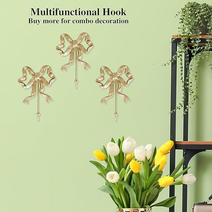Single Bow Hook,Wall Mounted Functional Hook,Antique Gold Cast Iron Hooks for Coats,Hats,Bags, Bath Towels ,Room Decorations,Hallway,Bathroom,Kitchen,Office (Large single bow hooks:5x7.3 inches)