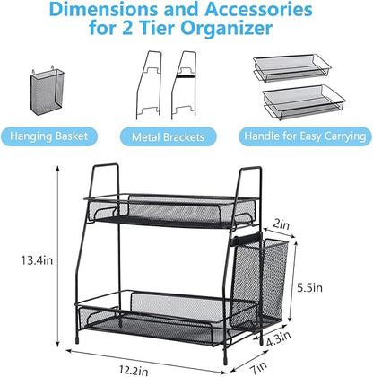 LEMIKKLE Countertop Organizer for Bathroom Counter, The Organizer for Bedroom, Spice Rack Organizer for Kitchen Counter Shelf with Small Basket(Black)