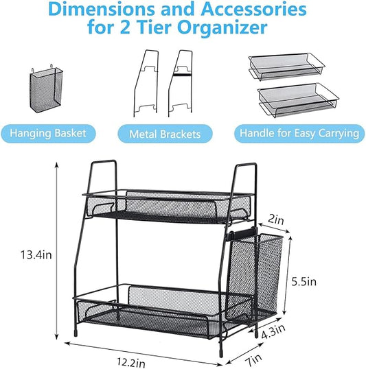 LEMIKKLE Countertop Organizer for Bathroom Counter, The Organizer for Bedroom, Spice Rack Organizer for Kitchen Counter Shelf with Small Basket(Black)