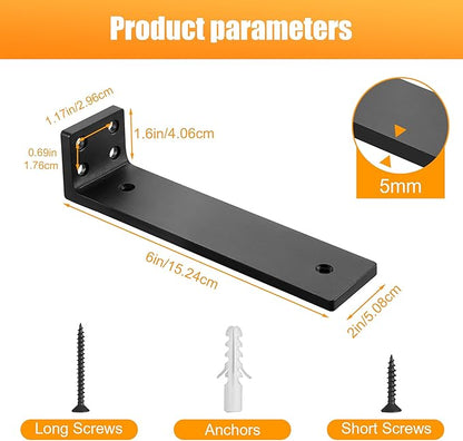 Floating Shelf Brackets 6 inch, Heavy Duty Wall Shelf Bracket 4 Pack for Shelves Support, Hidden Metal L Brackets with Mounting Hardware (1/5'' Thick)