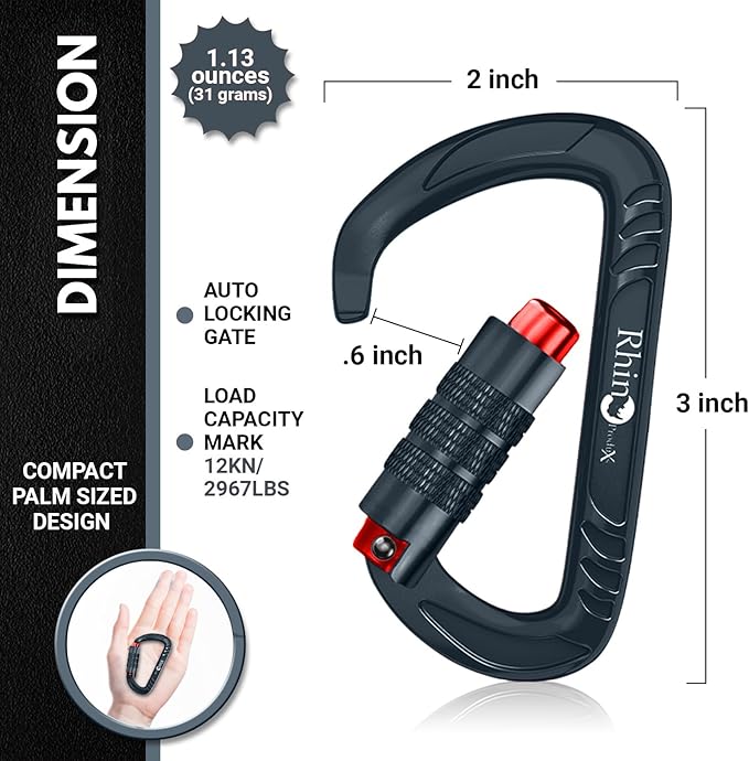 12kN (2697 lbs) Heavy Duty Carabiner Clips, for Securing Pets, Outdoor, Camping, Hiking, Hammock, Dog Leash Harness, Keychains