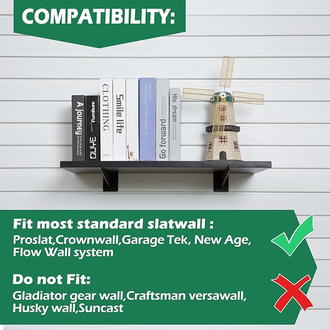 8 Inch Slatwall Shelf Bracket, Slatwall Accessories, Heavy Duty Slat Wall Shelf Bracket with Lip for Garage and Retail Display(16PC )