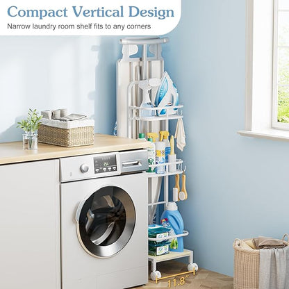 Ironing Board Hanger,Iron and Ironing Board Holder No Wall Mount,Laundry Room Organization and Storage Cart with Iron Stand,Narrow Laundry Shelves Organizer Cabinet,Laundry Room Essentials Accessories