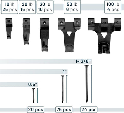 Mr. Pen- 220pc Black Picture Hanging Kit, Nails, Hooks & Hardware