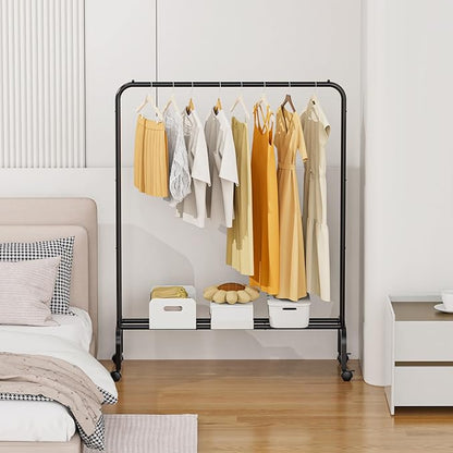 Rolling Clothing Racks for Hanging Clothes, Garment Rack for Clothes to Hang, Metal Portable Wardrobe Rack for Coats, Jackets, Shirts, Dress,Black