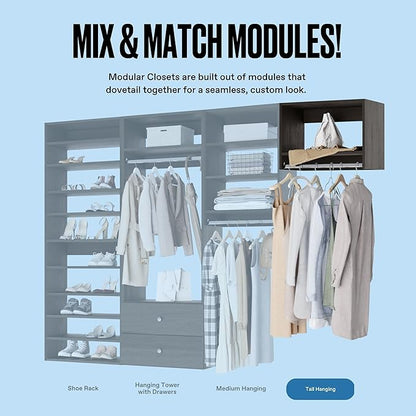 Tall Hanging Closet Unit - Modular Closet System For Hanging - Closet Organizers And Storage Shelves (Grey, 28.5 inches Wide)