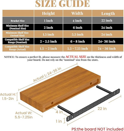 2pcs Floating Shelf Bracket Heavy Duty,Decorative Floating Shelf Hardware Hidden Black Metal Fireplace Mantel Brackets (22"X4"X1.0" with Tools)