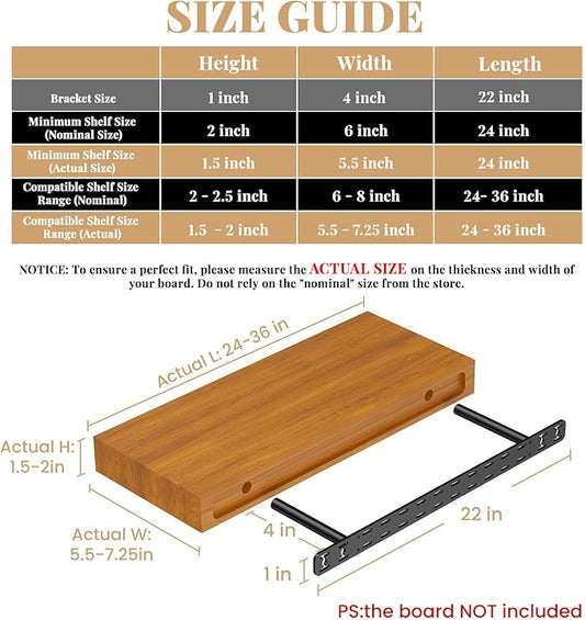 2pcs Floating Shelf Bracket Heavy Duty,Decorative Floating Shelf Hardware Hidden Black Metal Fireplace Mantel Brackets (22"X4"X1.0" with Tools)