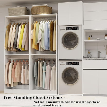 Closet System, 8FT Closet Organizer System Small Wood Walk-in Closet Freestanding System Corner Closets Shelf Storage with 12 Hanging Rods, Modular Closet Systems White (8FT)