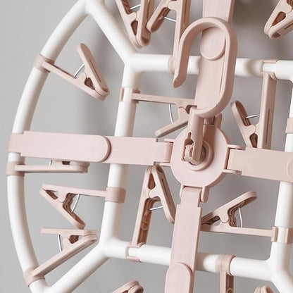 Clothes Drying Racks Foldable Clip Hangers Drip Hanger Plastic with 20 Drying Clips (Light Pink-Circle)