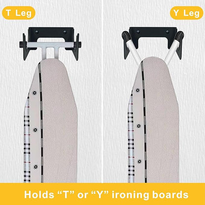 Ironing Board Holder Ironing Board Hanger Wall Mount for T or Y Leg, Iron Board Hook Concealed,Board Storage Organizer for Laundry Room, Space Saving