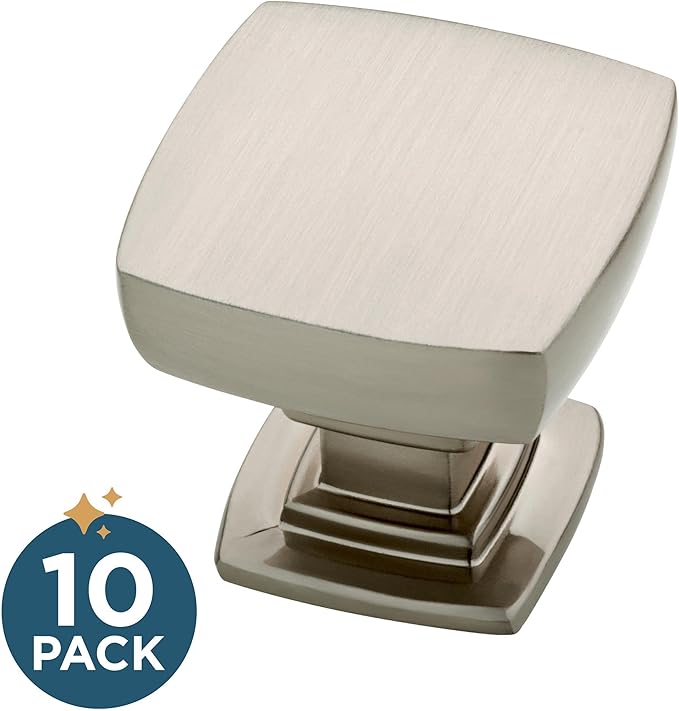 Franklin Brass (10-Pack) – Brushed Nickel Cabinet Knobs for Dressers, Drawers, Kitchen Cabinet Door, Vanity, Furniture, Closet Knobs, 1-1/8 Inch Square | Webber