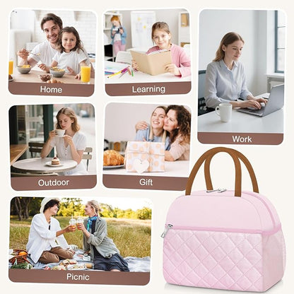 Lunch Box for Women Adult Men Insulated Cute Quilted Lunch Bag Women Reusable Large Lunch Tote Bag Leakproof Simple Cooler Bag for Work Office Picnic Beach or Travel