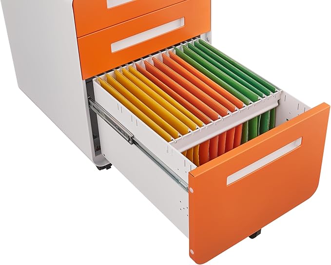 GarveeHome 3 Drawer Mobile File Cabinet with Lock, Under Desk Metal Filing Cabinet for Home Office, Under Desk Storage with 5 Wheels for A4/Letter/Legal Size, Fully Assembled