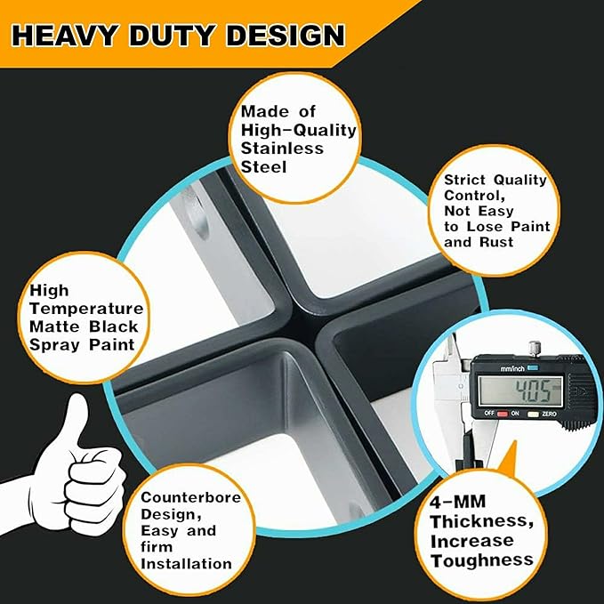 Alise 4 PCS L Brackets Heavy Duty Corner Bracket,6 X6 Inch Black Floating Shelf Brackets for Shelves, Stainless Steel L Shape Wall Mounting Brackets, Metal L Joint Angle Bracket for Wood Shelving