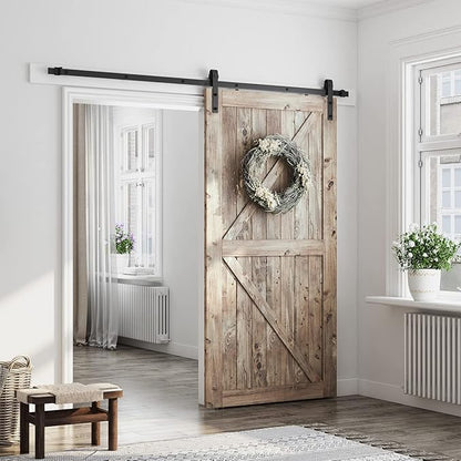 SMARTSTANDARD 7.5FT Barn Door Hardware Kit, Sliding Barn Door Track -Smoothly and Quietly -Easy to Install -Includes Step-by-Step Installation Instruction Fit 42“-45" Wide Door Panel (J Shape Hanger)