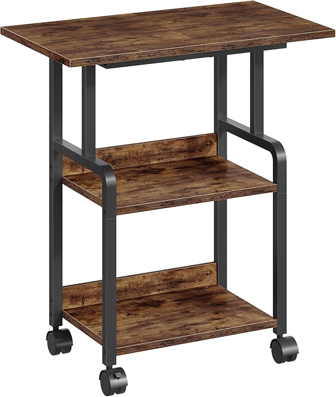 23.6-in Printer Stand with Storage, 3-Tier Printer Table for Home Office, Printer Cart Under Desk Storage, Suitable for Study, Kitchen, Living Room, Rustic Brown and Black TPS02BF