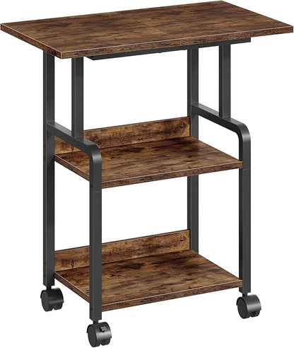 23.6-in Printer Stand with Storage, 3-Tier Printer Table for Home Office, Printer Cart Under Desk Storage, Suitable for Study, Kitchen, Living Room, Rustic Brown and Black TPS02BF