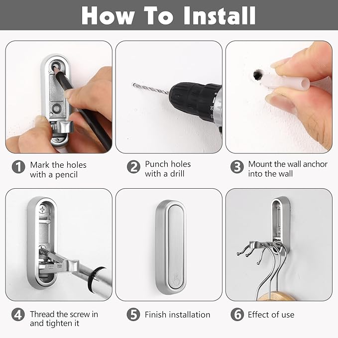 Folding Coat Hooks, 6 Pcs Foldable Silver Wall Hooks Heavy Duty Foldable Hook Bathroom Towel Hooks Robe Hooks Wall Mounted for Hanging Coat Towels Clothes Hat Bags Keys