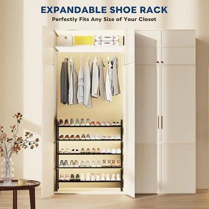 Mavivegue 5-Tier 19"-43.3" Adjustable Shoe Rack for Closet,Expandable Shoe Rack, Hall Entryway,Front Door,Garage, Sturdy Steel Space-Saving Rack, Black