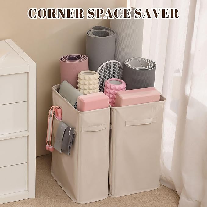 Home Gym Storage Rack, Workout Organizer, Exercise Equipment Storage for Yoga Mat Straps, Thick Yoga Mat (Oatmeal Beige, X-Large)