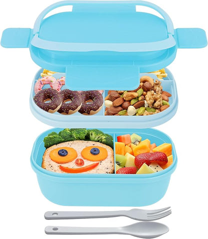 Leakproof Lunch Box, Drop-Proof Bento Box for Kids & Adults, BPA-Free Lunch Containers with Sleek Handles & Utensils, Microwave & Dishwasher Safe (Blue)