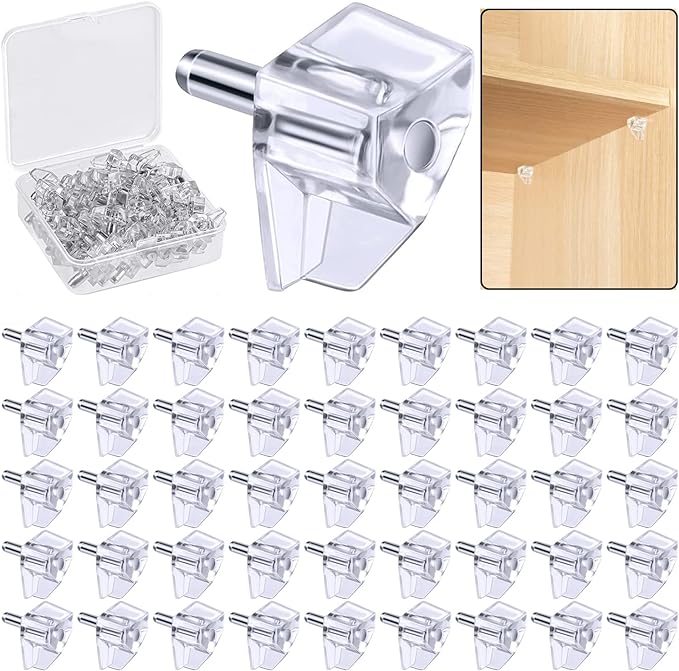 Clear Plastic Shelf Support Pegs - 5mm Cabinet Shelf Pins (50 Pieces)